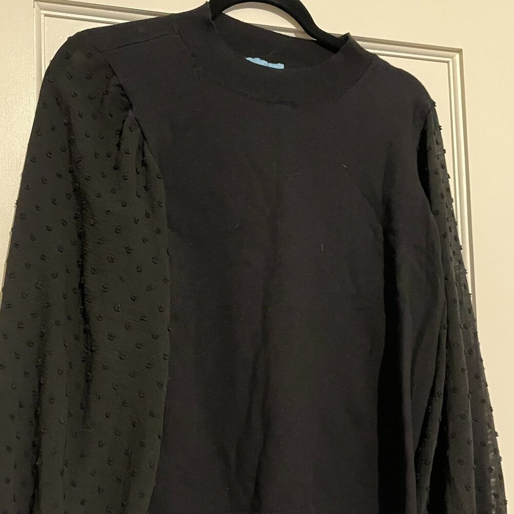 Cece Black Knit Sweater Eyelet Sheer Sleeve Medium 💗